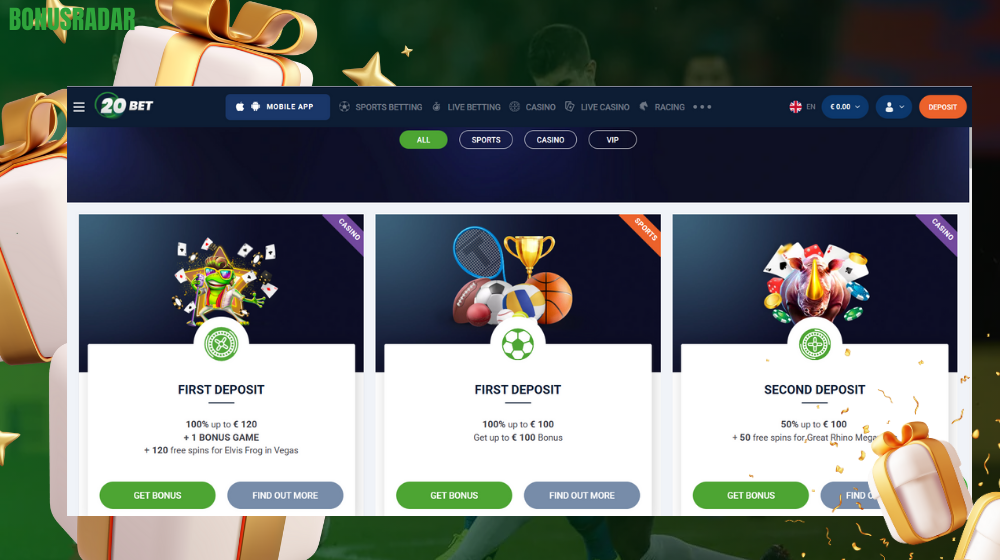 Drugi bonus ponudniki v igralnici 20Bet