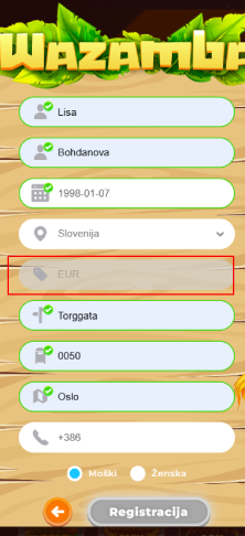 Izberite valuto