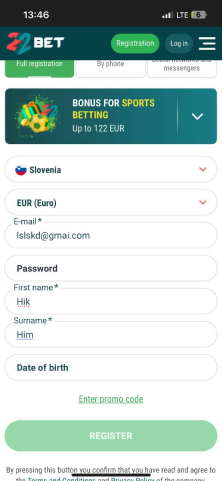 Izpolni registracijski obrazec