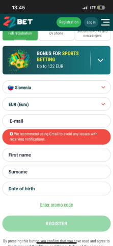 Klikni gumb Registracija v zgornjem desnem kotu