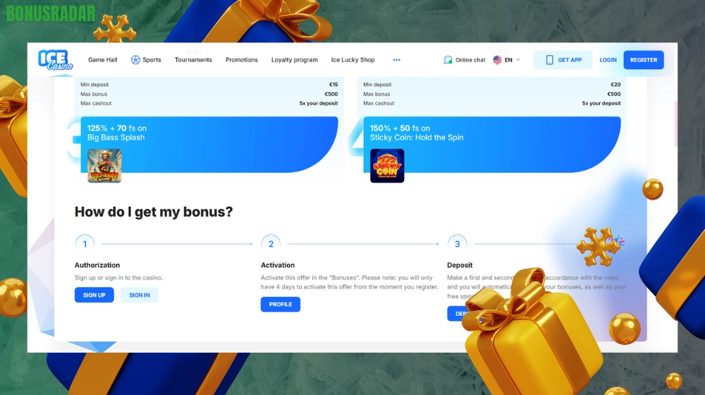 Pogoji in določila Ice no deposit bonusa