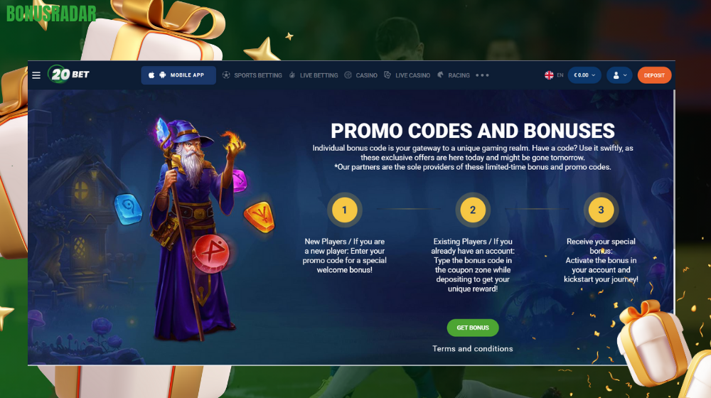 Pogoji in določila za 20Bet brezdepozitni bonus