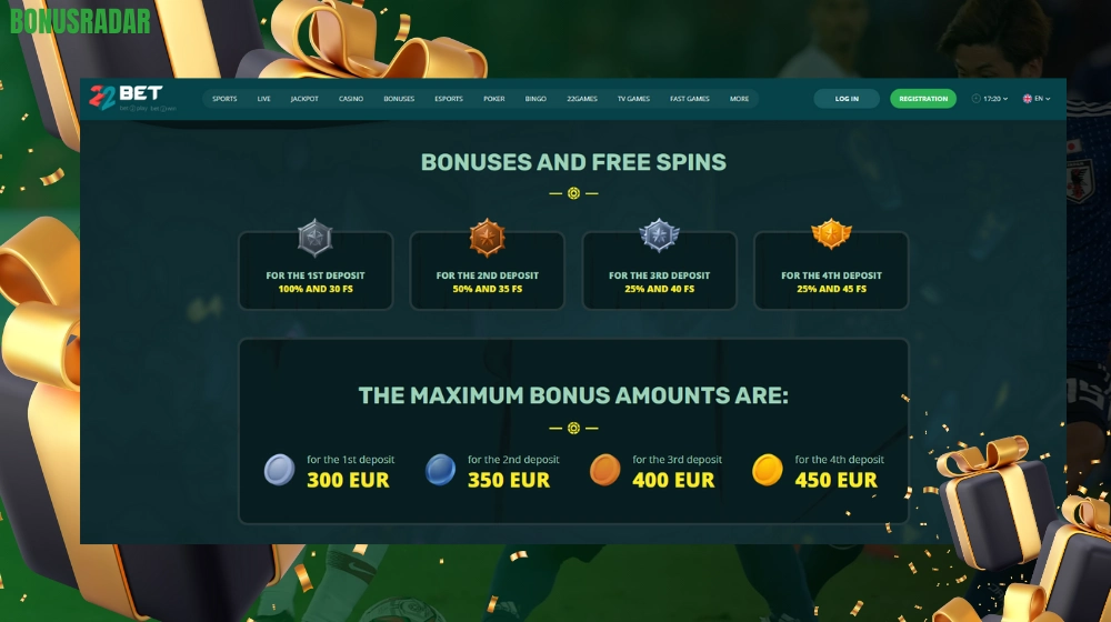 Pogoji in določila za 22Bet No Deposit Bonus