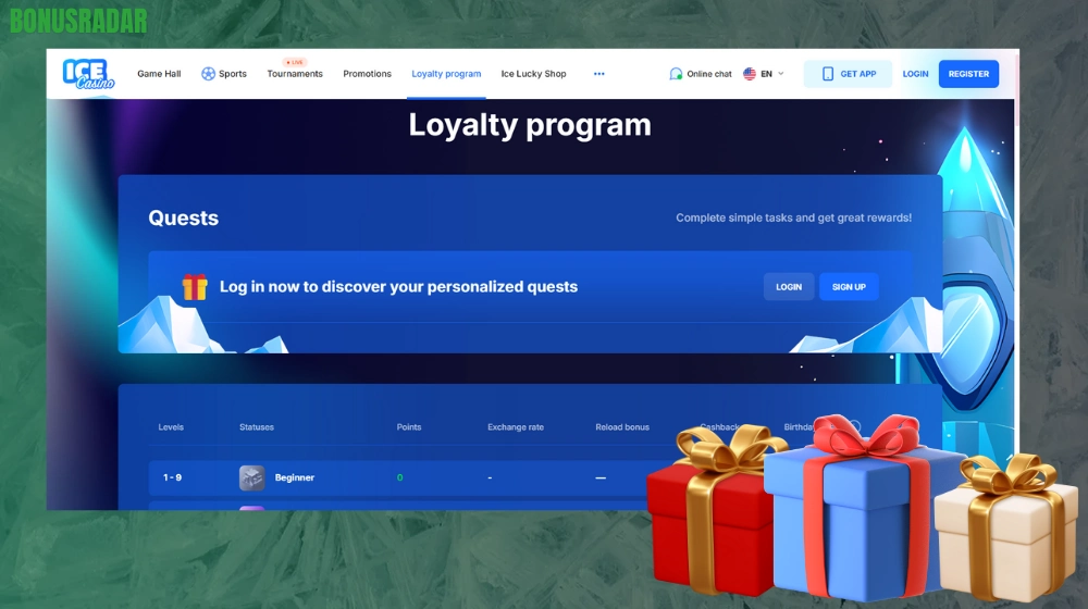 VIP in program zvestobe Ice casino