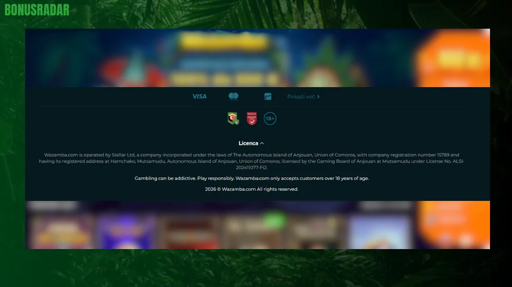 Varnost in licenca Wazamba Casino