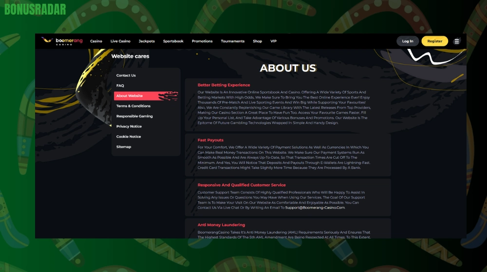 Varnost in licenca igralnice Boomerang