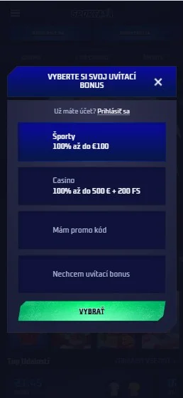 Izberi promocijo dobrodošlice.