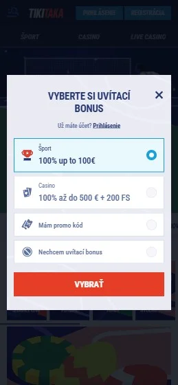 Izberite ponudbo dobrodošlice.