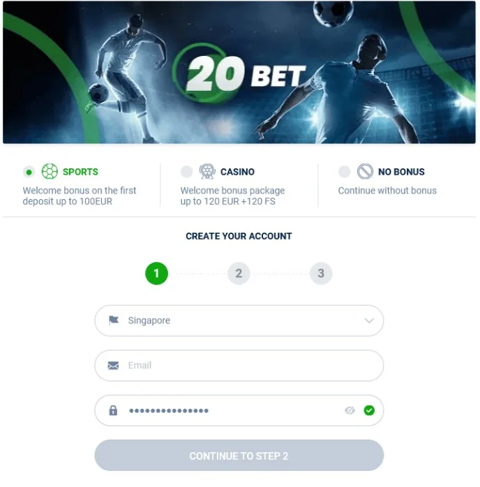 registrirati prek aplikacije 20Bet
