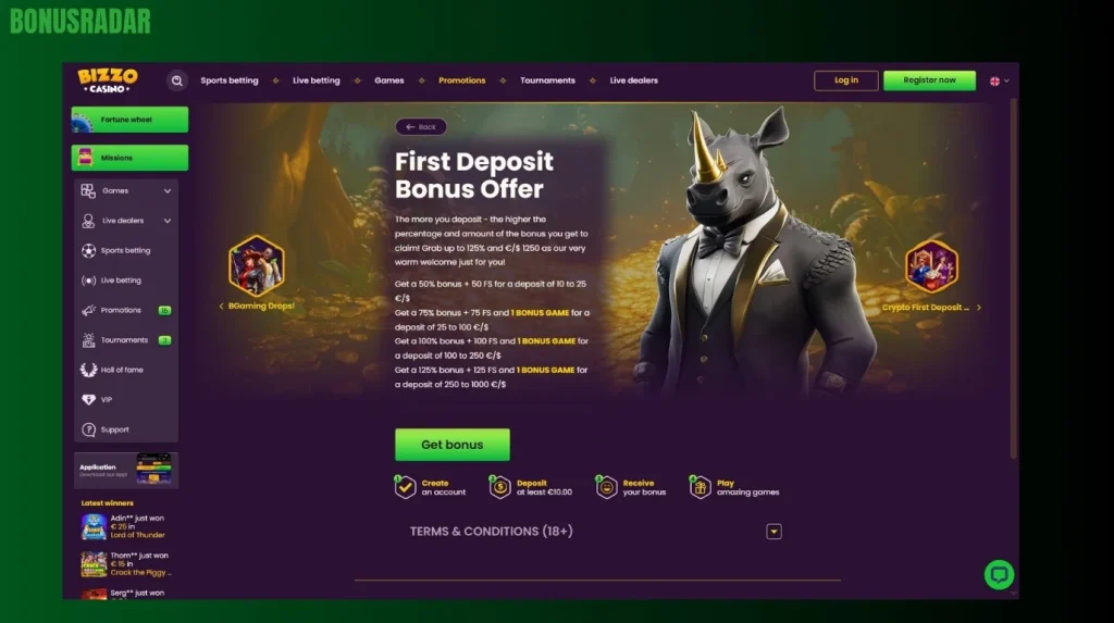 Bizzo Casino bonus dobrodošlice