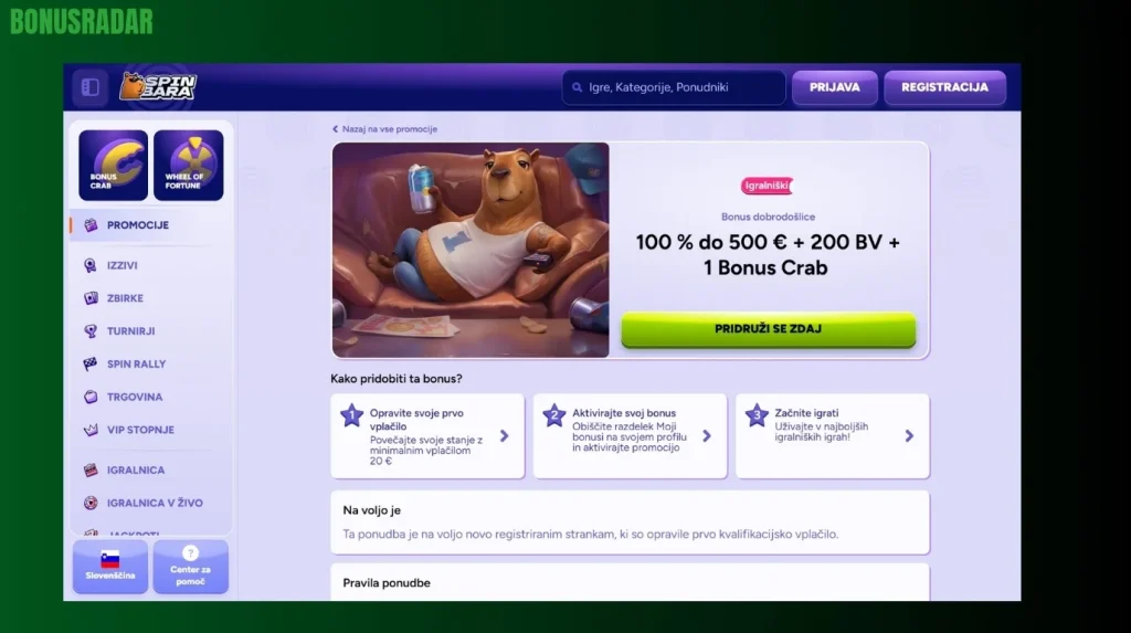 Dobrodošlica ponudba v SpinBara Casino