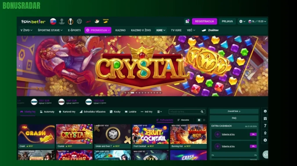Igralni avtomati in jackpot igre v Spinbetter