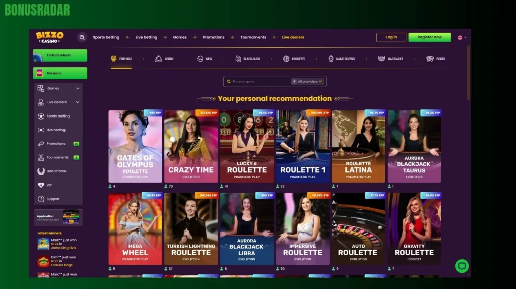Igre v živo pri Bizzo Casino