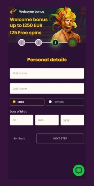 Izpolni osebni profil Bizzo Casino