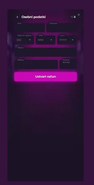 Izpolnite osebne podatke Rockstar casino
