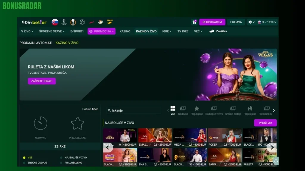 Live Casino v Spinbetter