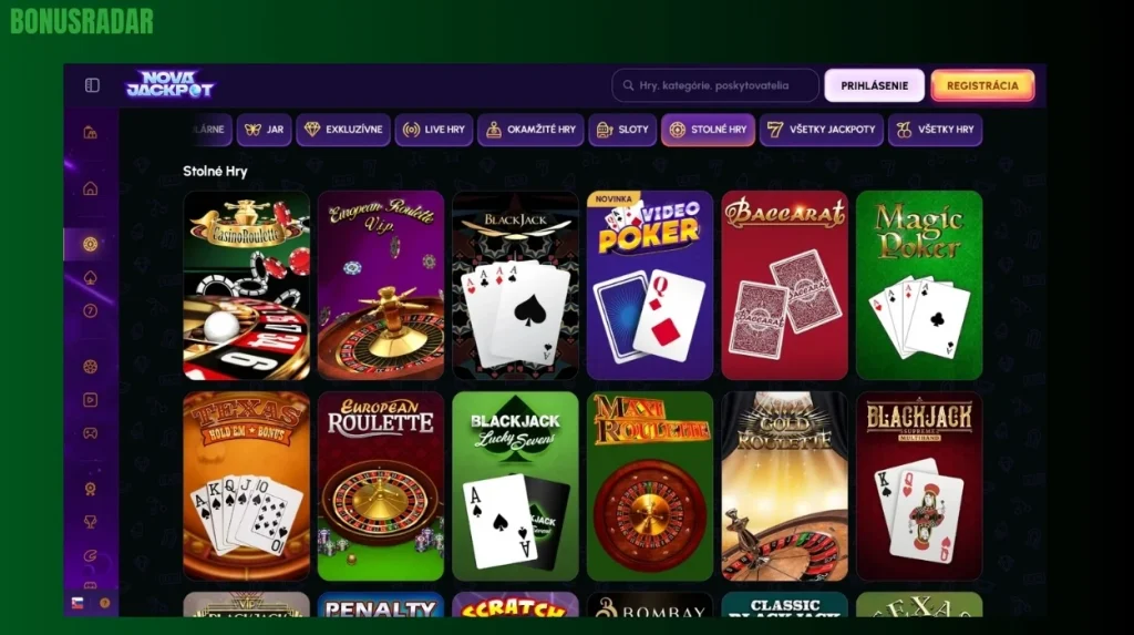 Namizne igre Novajackpot Casino