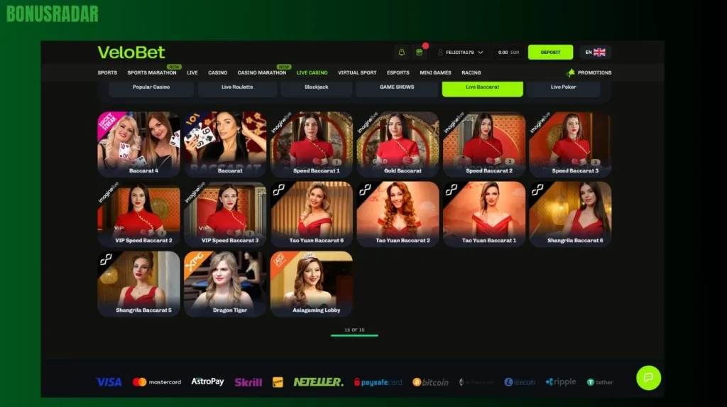 Namizne igre pri Velobet Casino