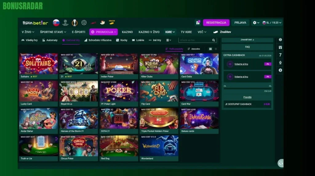 Namizne igre v Spinbetter Casino
