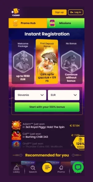 Odpri obrazec za registracijo Bizzo Casino