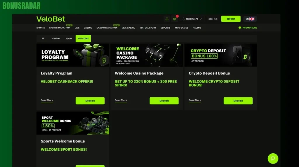 Velobet Casino bonus dobrodošlic