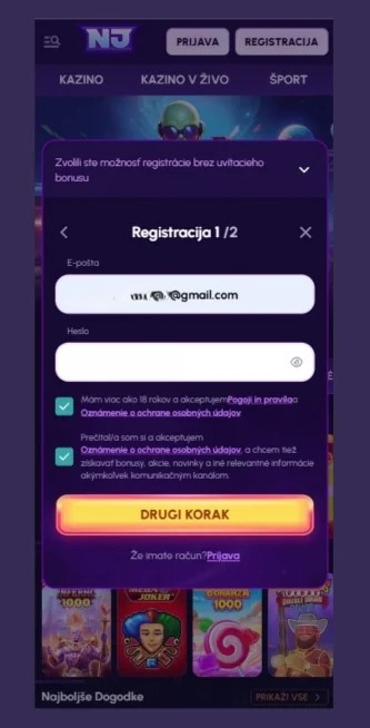 Vnesite e-poštni naslov in geslo Novajackpot Casino