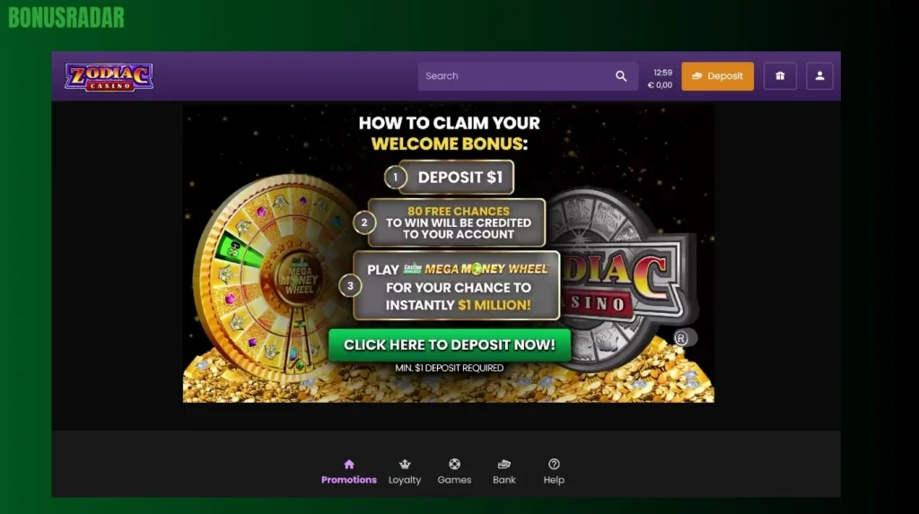 Dobrodošlica ponudba v Zodiac Casino