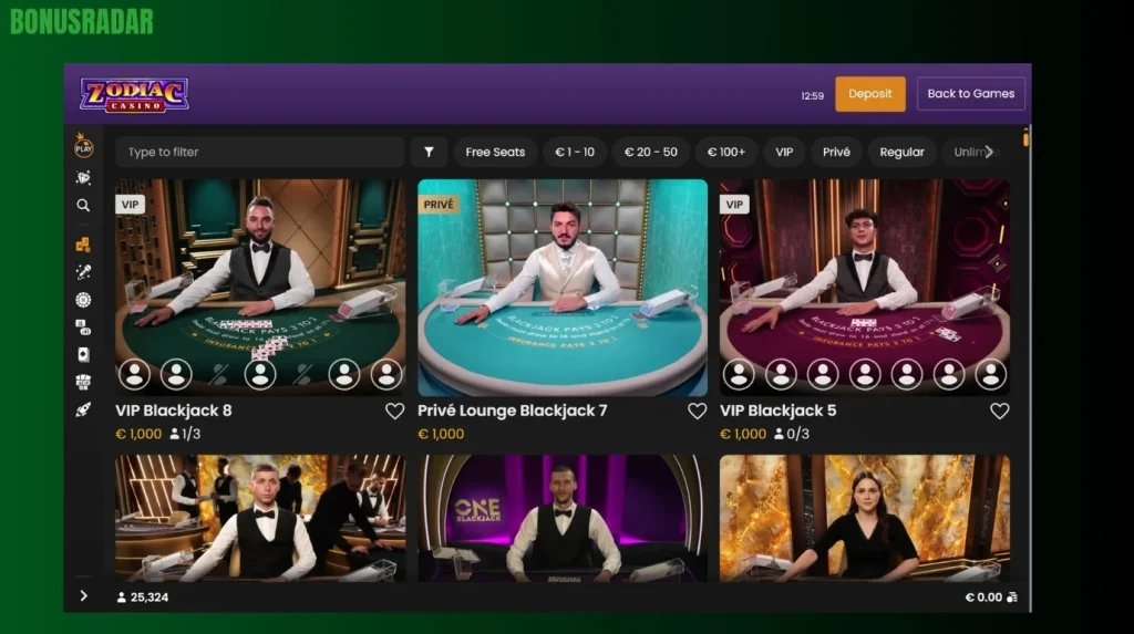 Igre v Živo Zodiac Casino