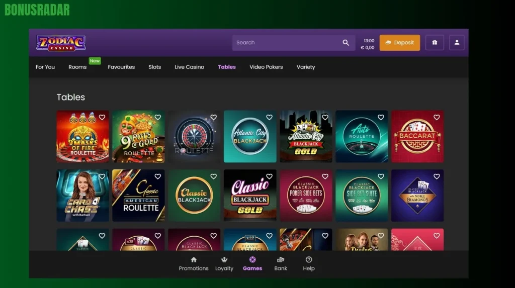 Namizne Igre Zodiac Casino