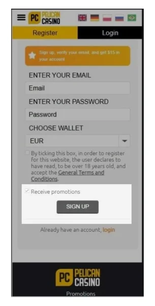 Sign Up Pelicancasino
