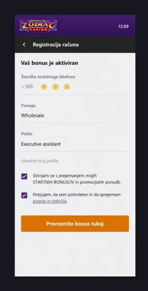 Zodiac Casino telefonsko